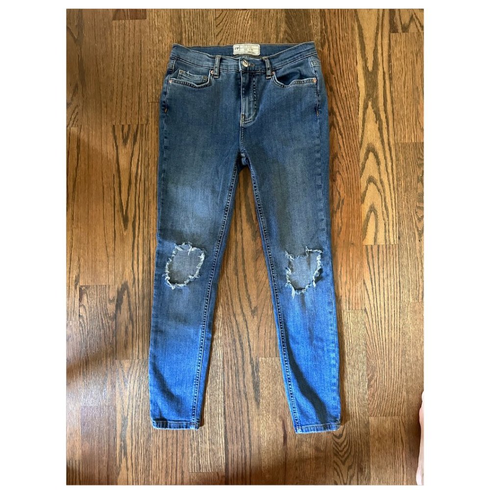 Free People Ripped Knee Straight Leg Jeans